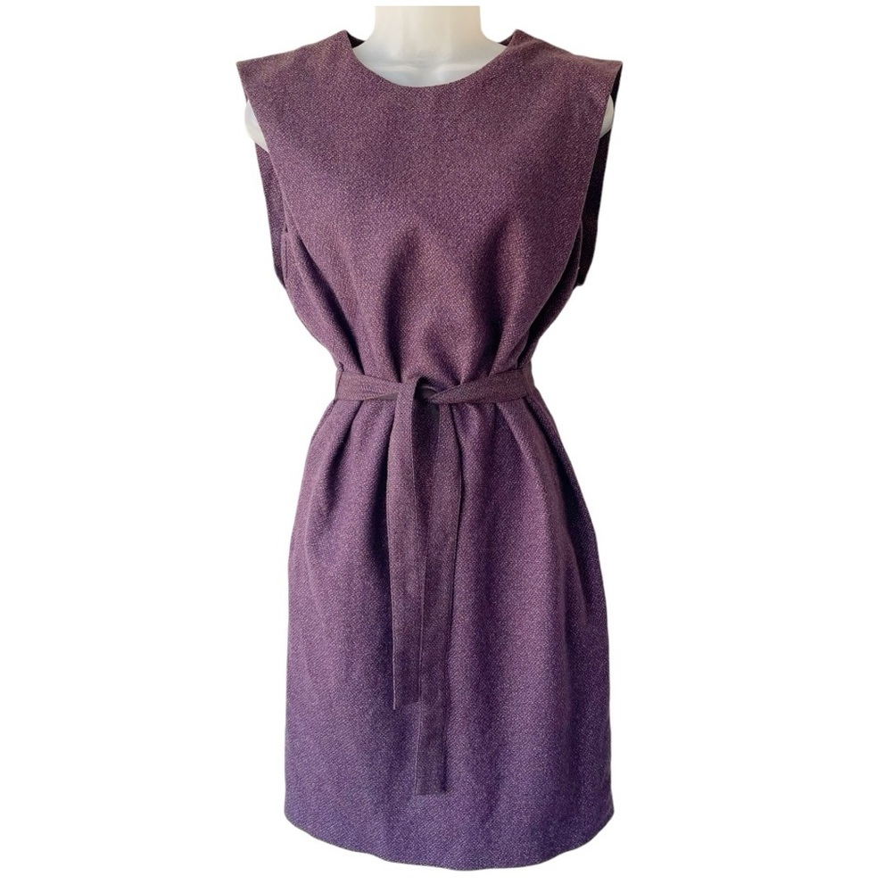 SEE BY CHLOE ‎ Plum Textured Wool Blend Belted Shift Dress